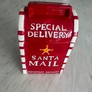 English Factory Red and White Santa Mailbox Decor